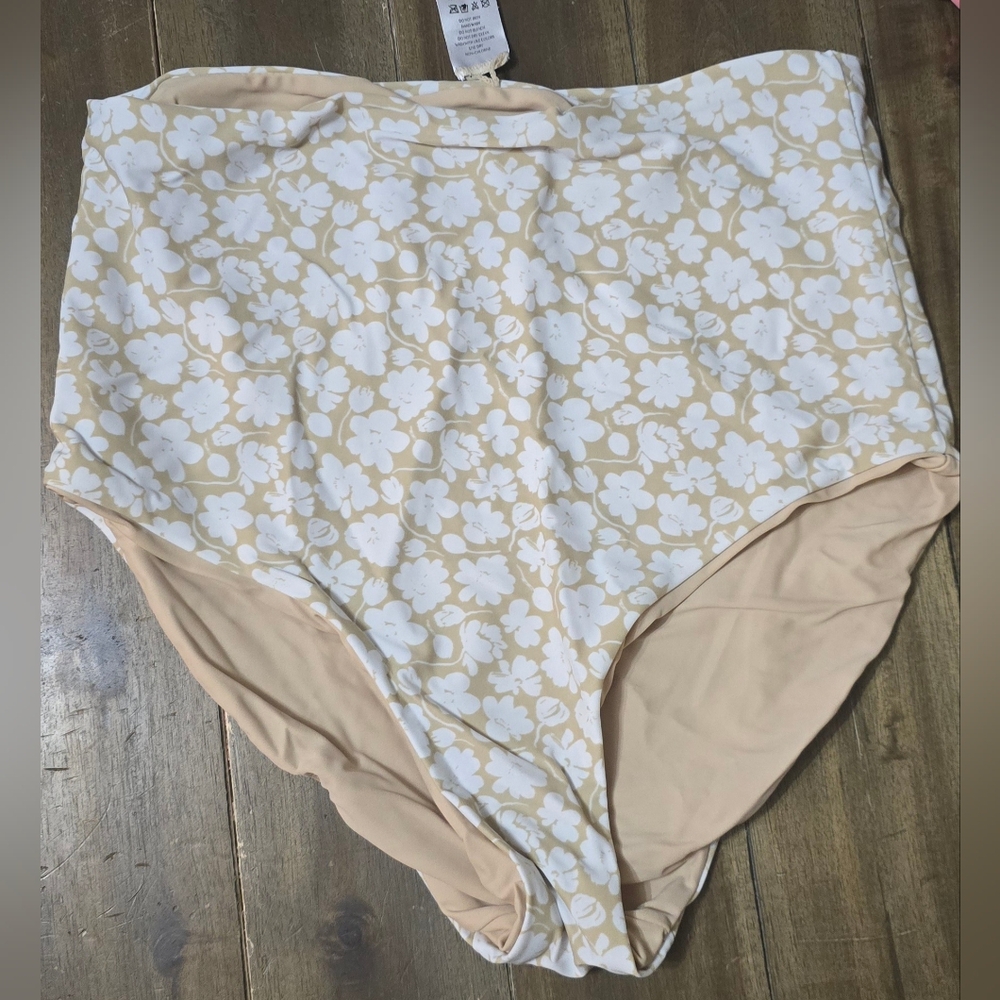 Coral Reef Swim Leisure Reversible Bottoms Tan Floral Print LARGE